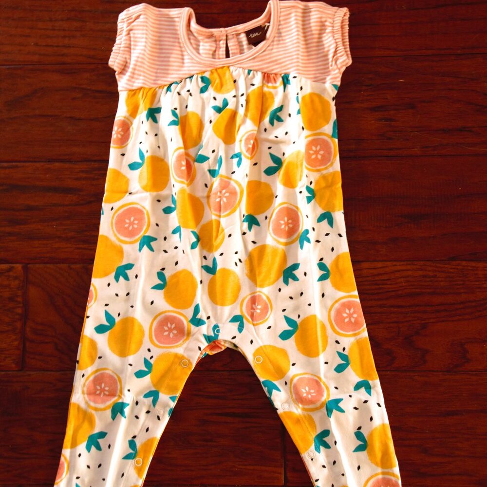 Tea Collection Two-Tone Romper Florida Citrus 9-12M
